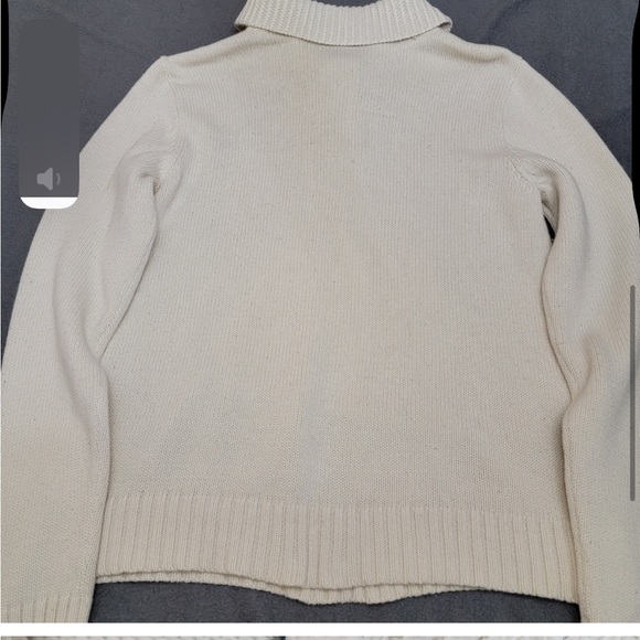 Women's LRL Lauren Jeans Co Ivory Mock Neck Sweater Brass Buckles Size M/L - Picture 8 of 12